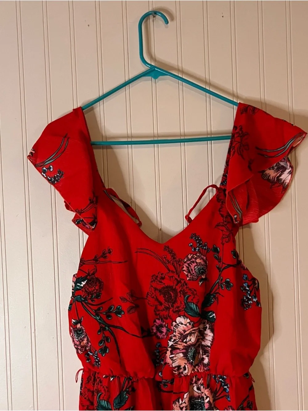 bailey blue Red Floral Ruffle-Sleeve Jumpsuit - Picture 4 of 6